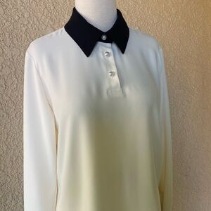 Amanda Uprichard Bel Aire Silk Blouse – Cream & Black • Polished Pearl Buttons •
